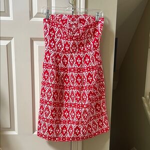 NWT J. Crew red/white Print strapless Dress, sz 6